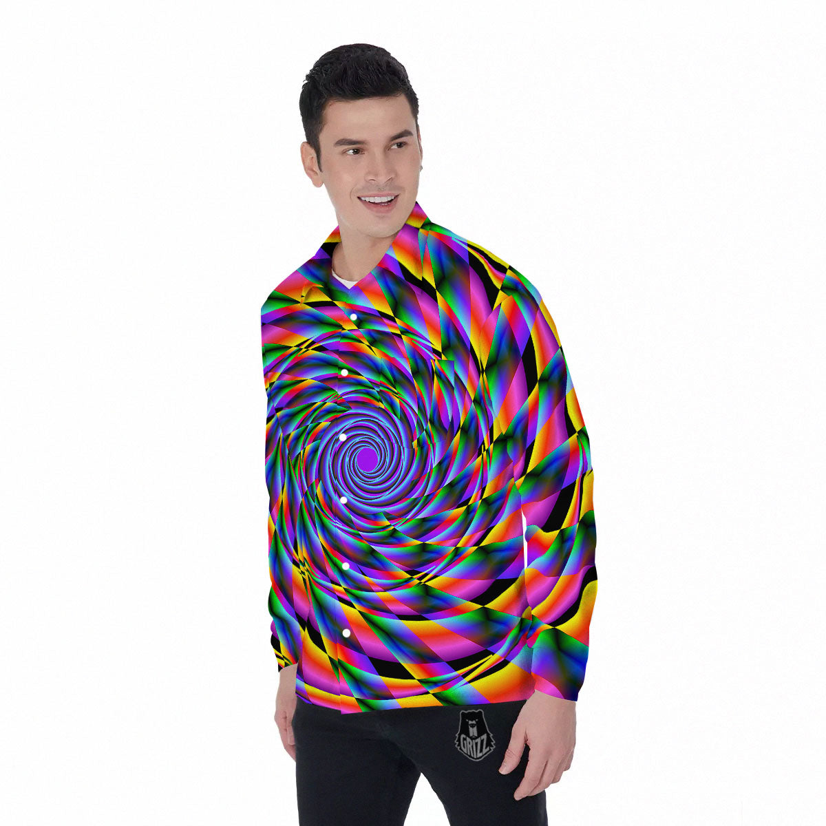 Motion Psychedelic Illusory Print Men's Long Sleeve Shirts-grizzshop