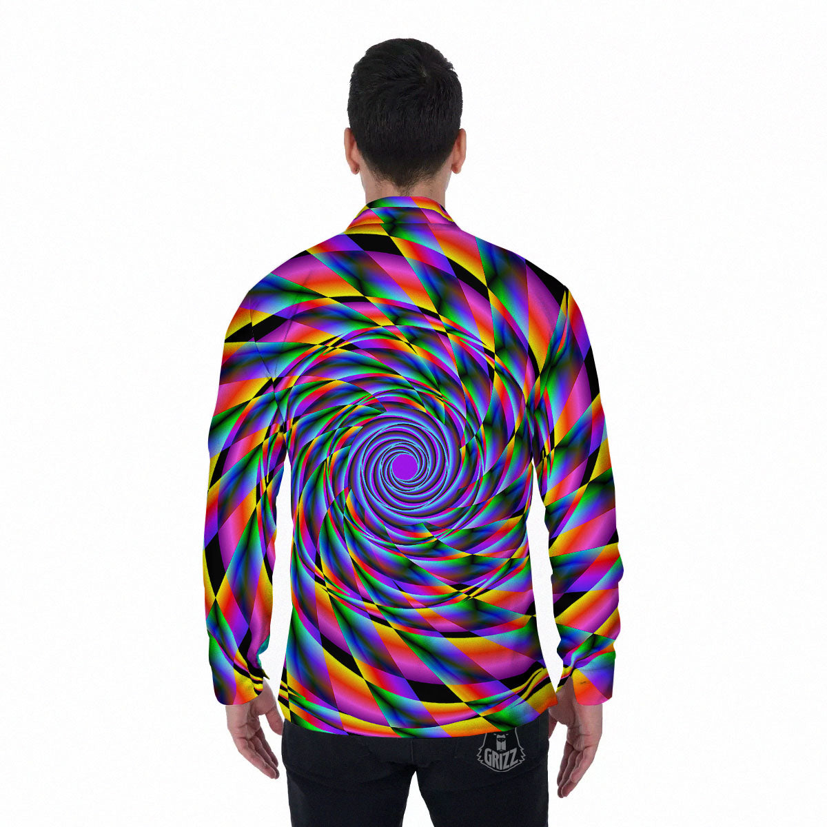 Motion Psychedelic Illusory Print Men's Long Sleeve Shirts-grizzshop