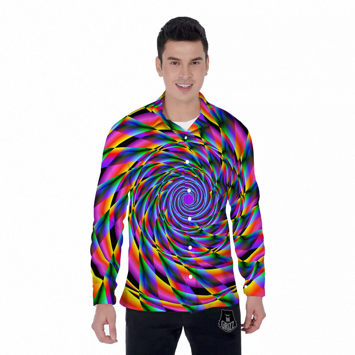 Motion Psychedelic Illusory Print Men's Long Sleeve Shirts-grizzshop