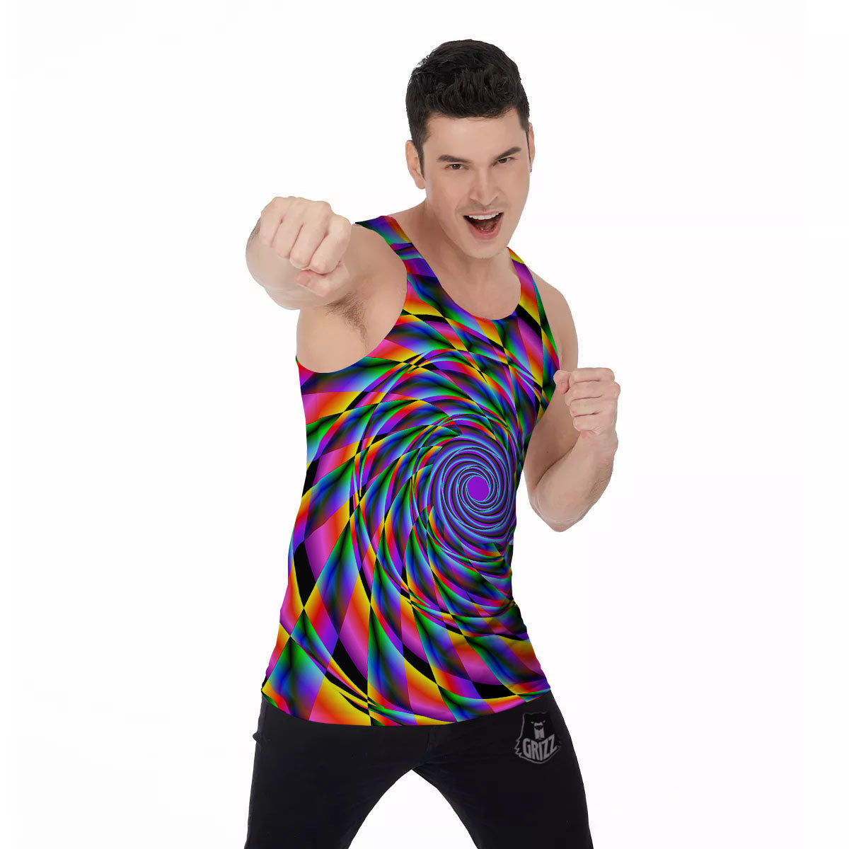 Motion Psychedelic Illusory Print Men's Tank Top-grizzshop