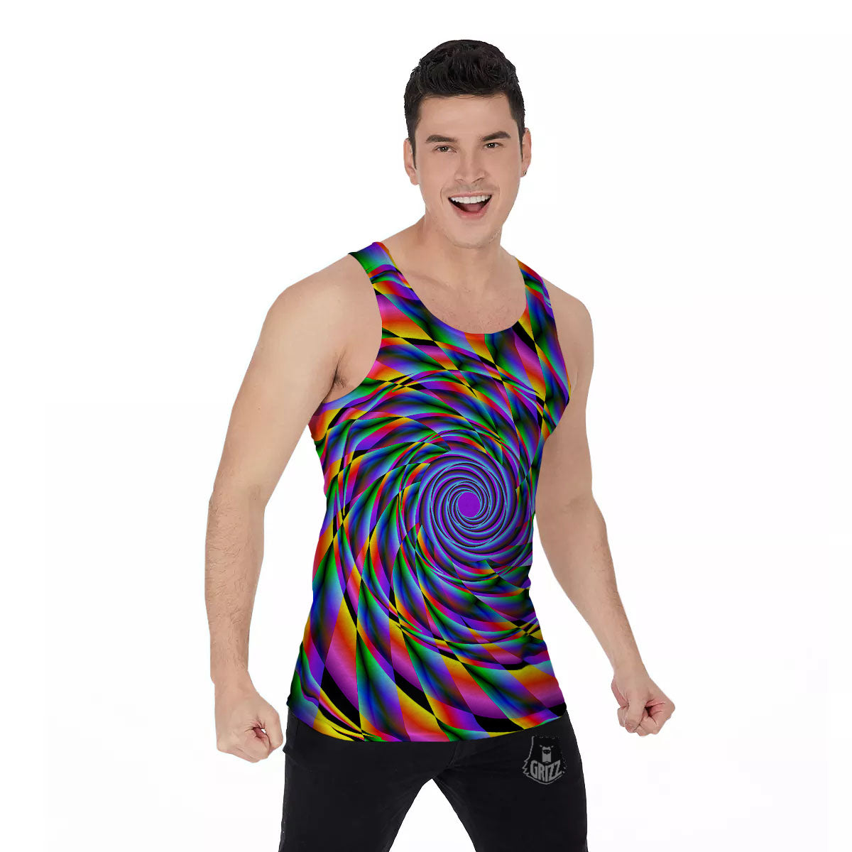 Motion Psychedelic Illusory Print Men's Tank Top-grizzshop