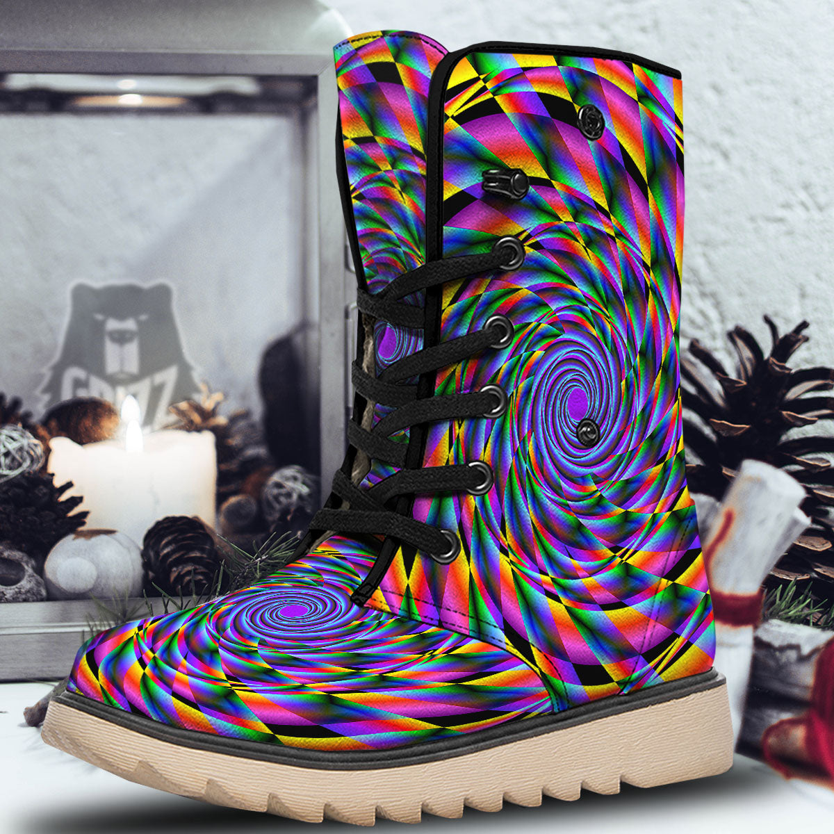 Motion Psychedelic Illusory Print Snow Boots-grizzshop