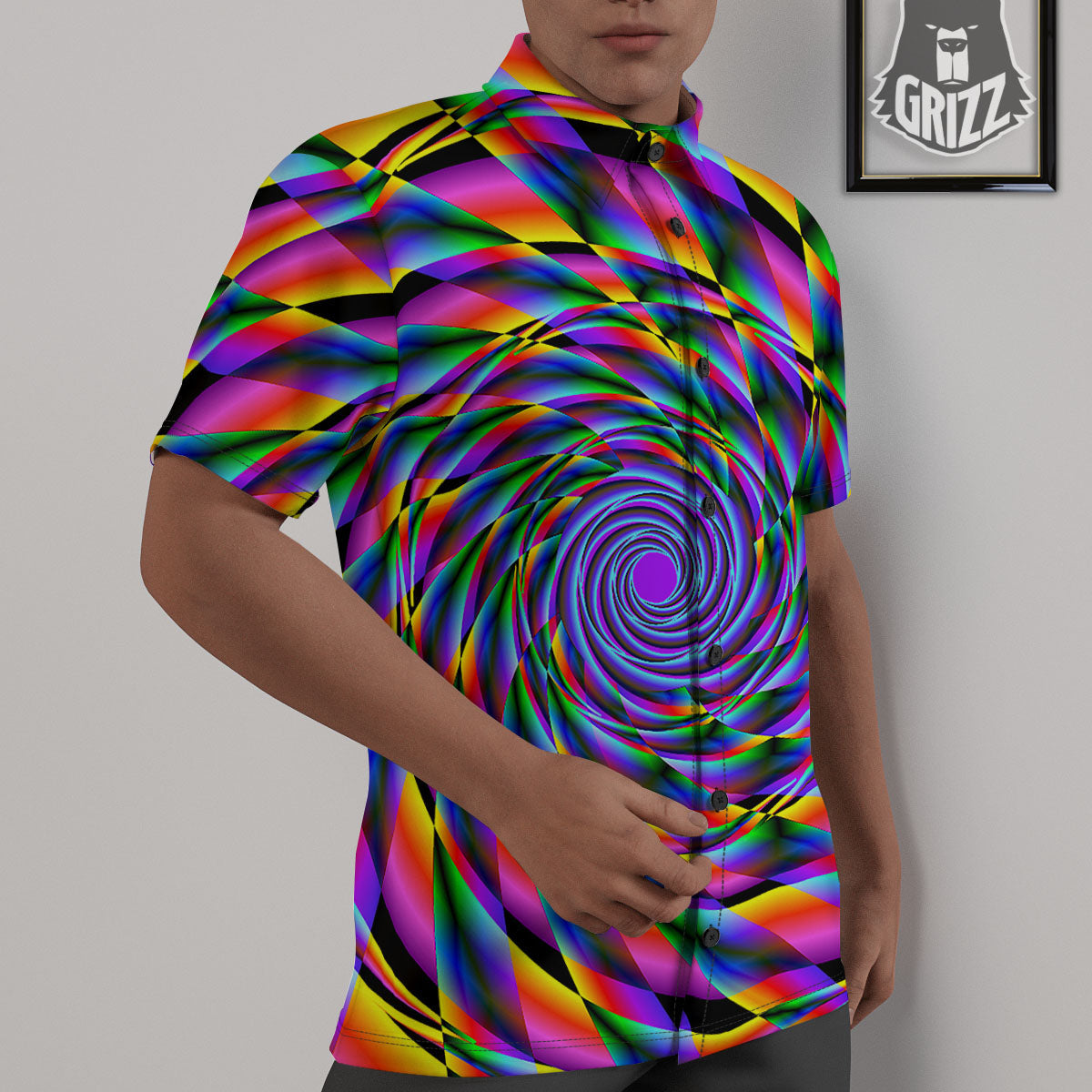 Motion Psychedelic Illusory Print Untucked Shirts-grizzshop