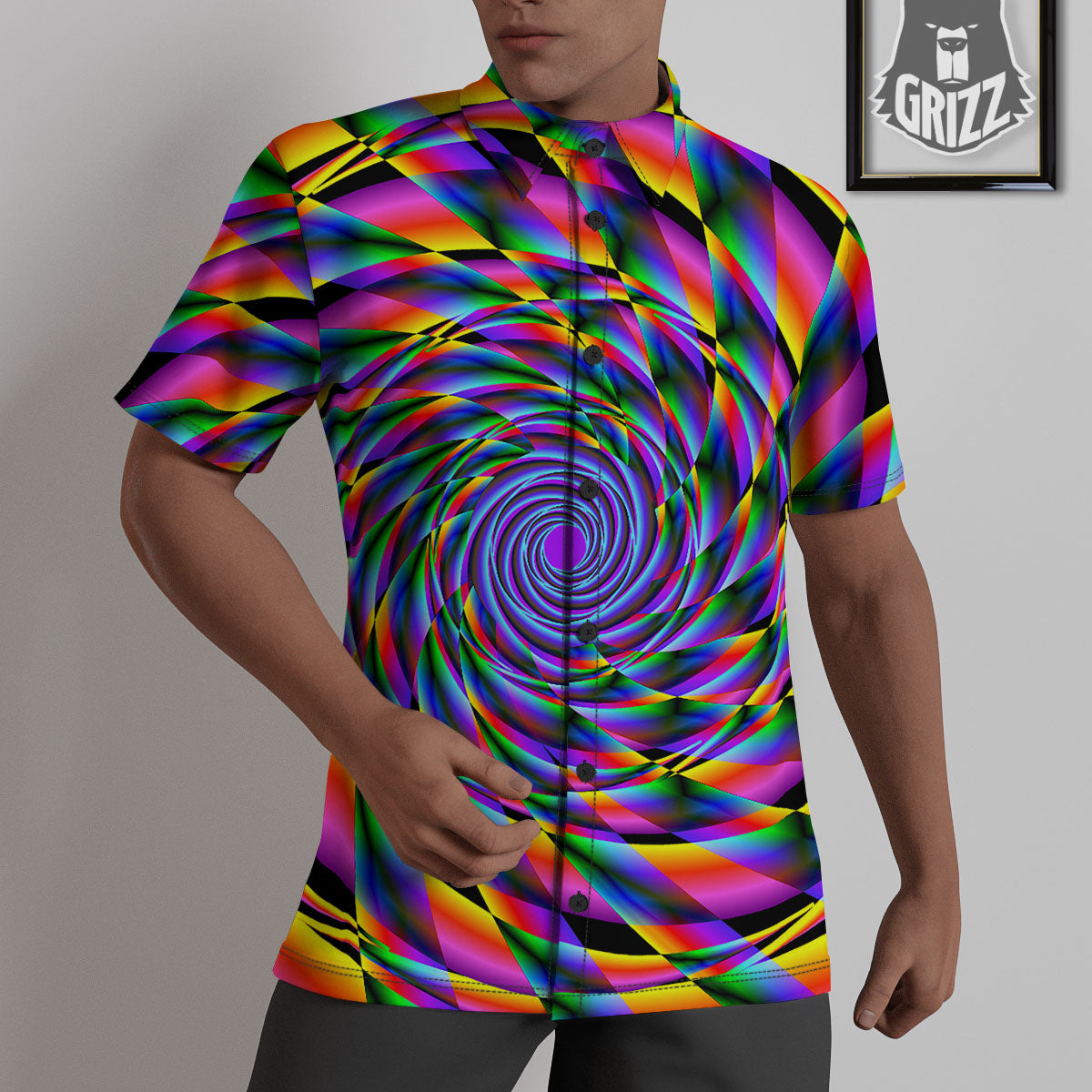 Motion Psychedelic Illusory Print Untucked Shirts-grizzshop