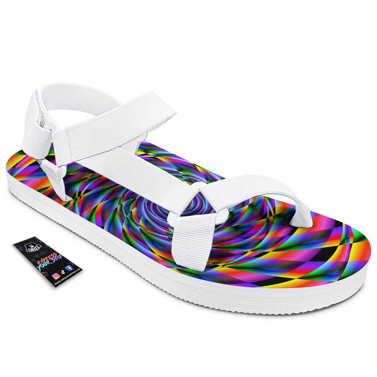 Motion Psychedelic Illusory Print White Open Toe Sandals-grizzshop