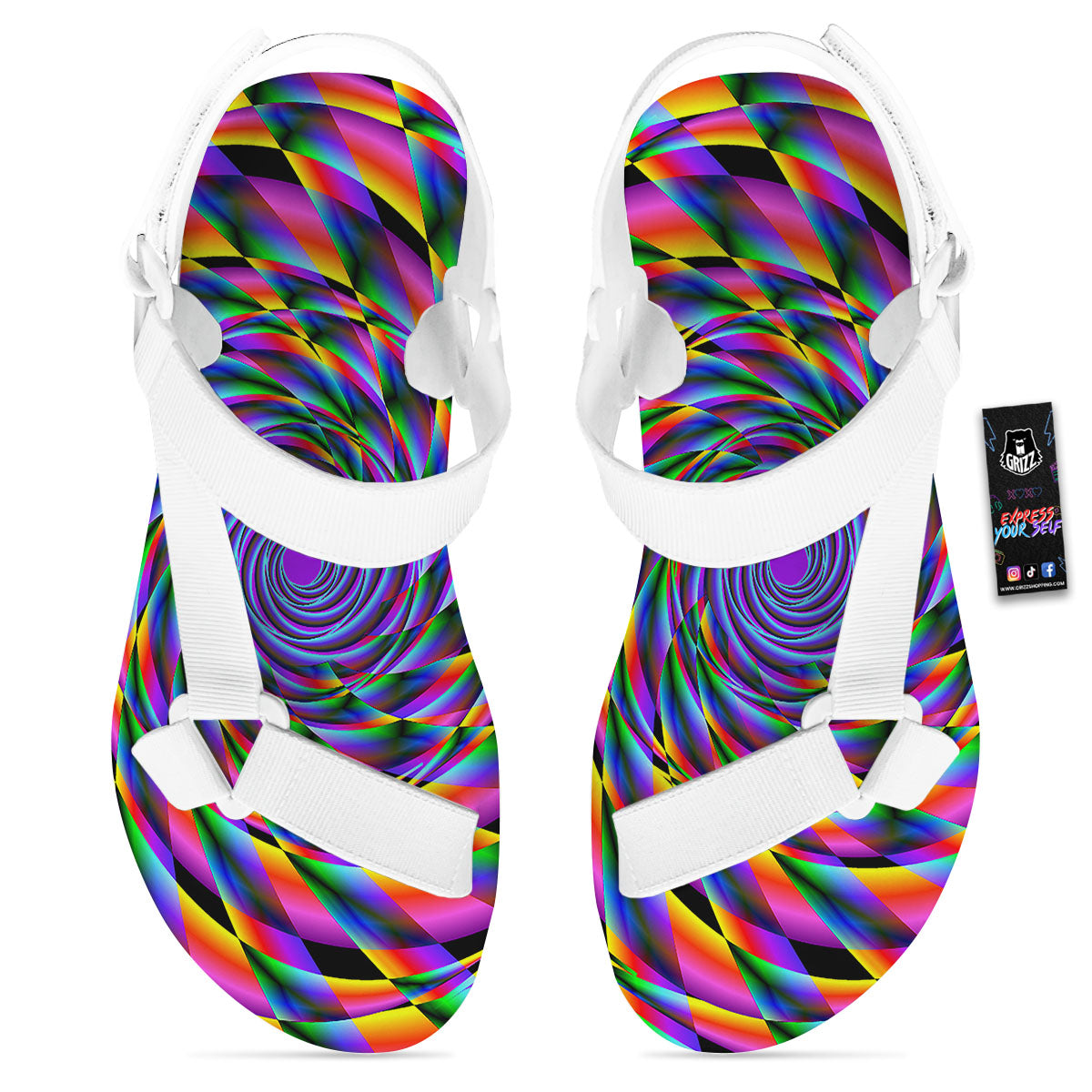 Motion Psychedelic Illusory Print White Open Toe Sandals-grizzshop