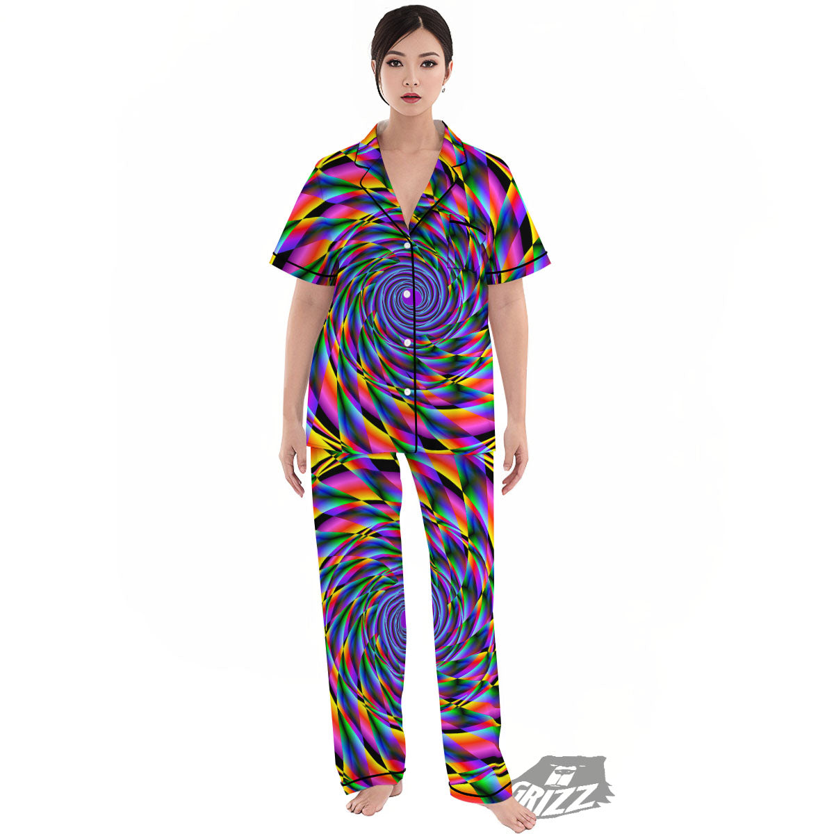 Motion Psychedelic Illusory Print Women's Pajamas Set-grizzshop