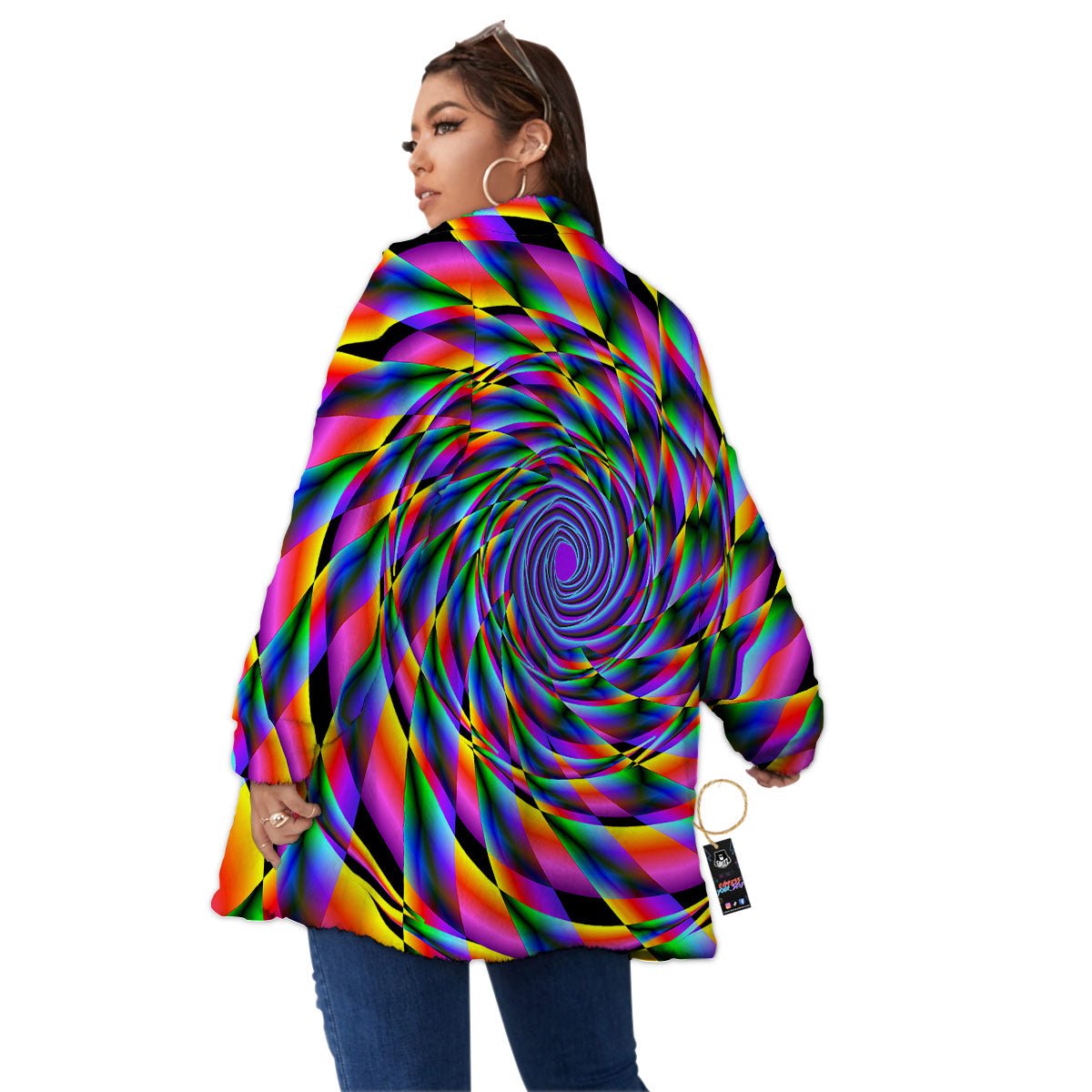 Motion Psychedelic Illusory Print Women's Sherpa Jacket-grizzshop