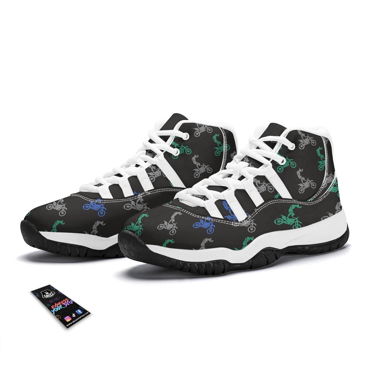 Motocross Print Pattern White Bball Shoes-grizzshop