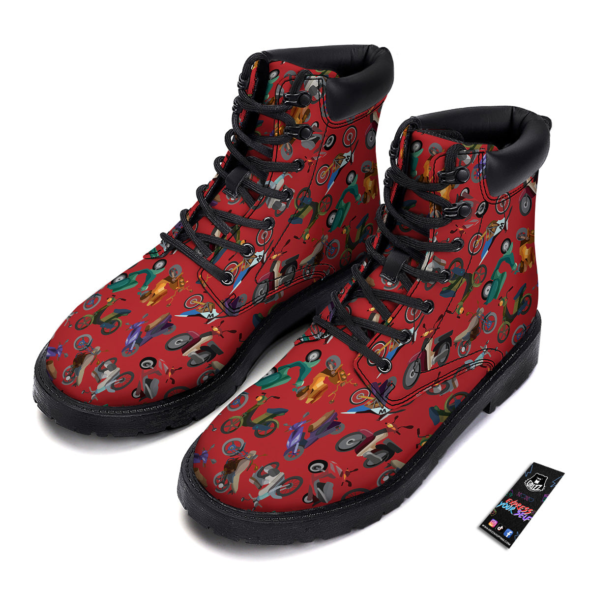 Motorcycle And Red Print Pattern Boots-grizzshop
