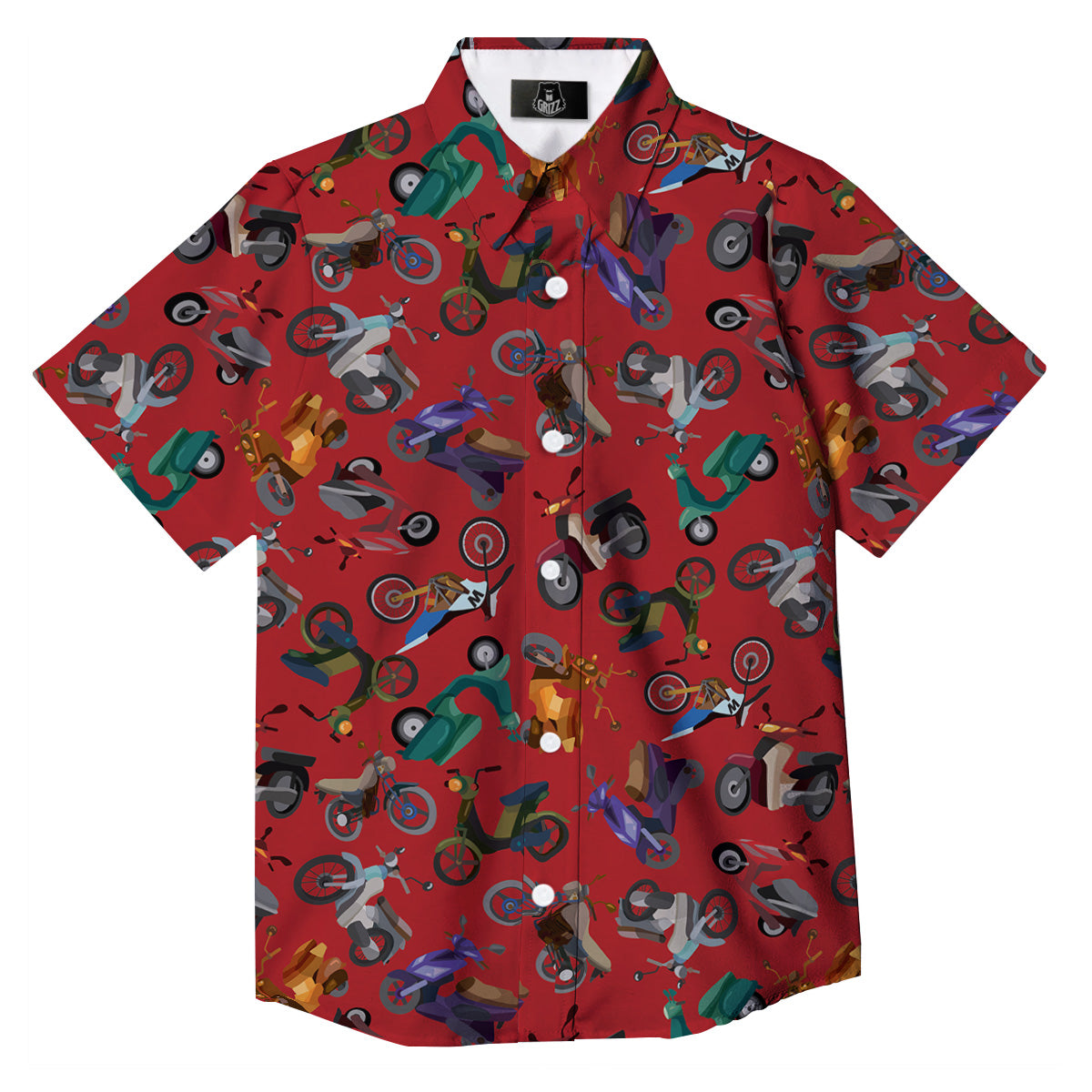 Motorcycle And Red Print Pattern Button Up Shirt-grizzshop