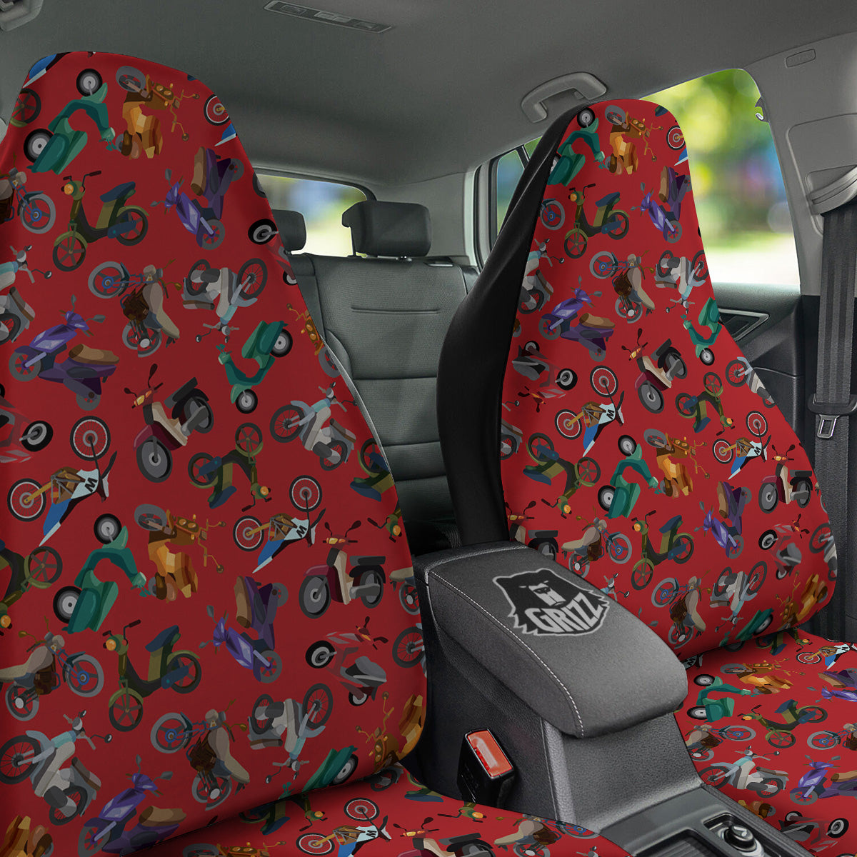 Motorcycle And Red Print Pattern Car Seat Covers-grizzshop