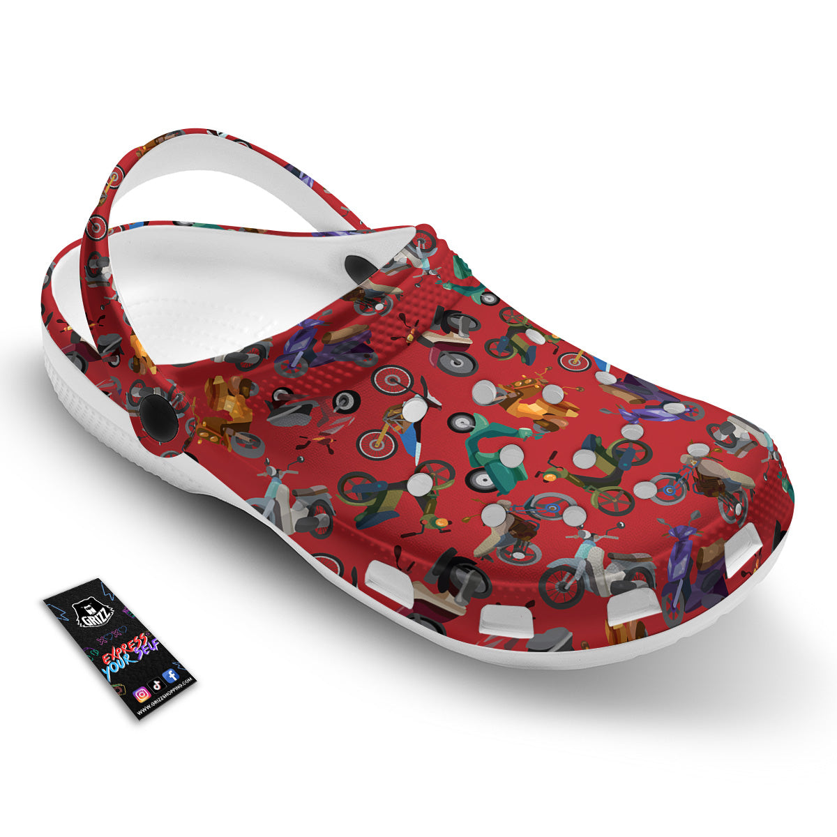 Motorcycle And Red Print Pattern Clog-grizzshop