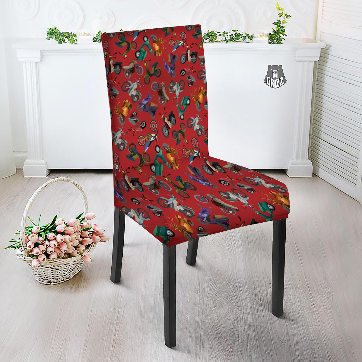 Motorcycle And Red Print Pattern Dining Chair Slipcover-grizzshop