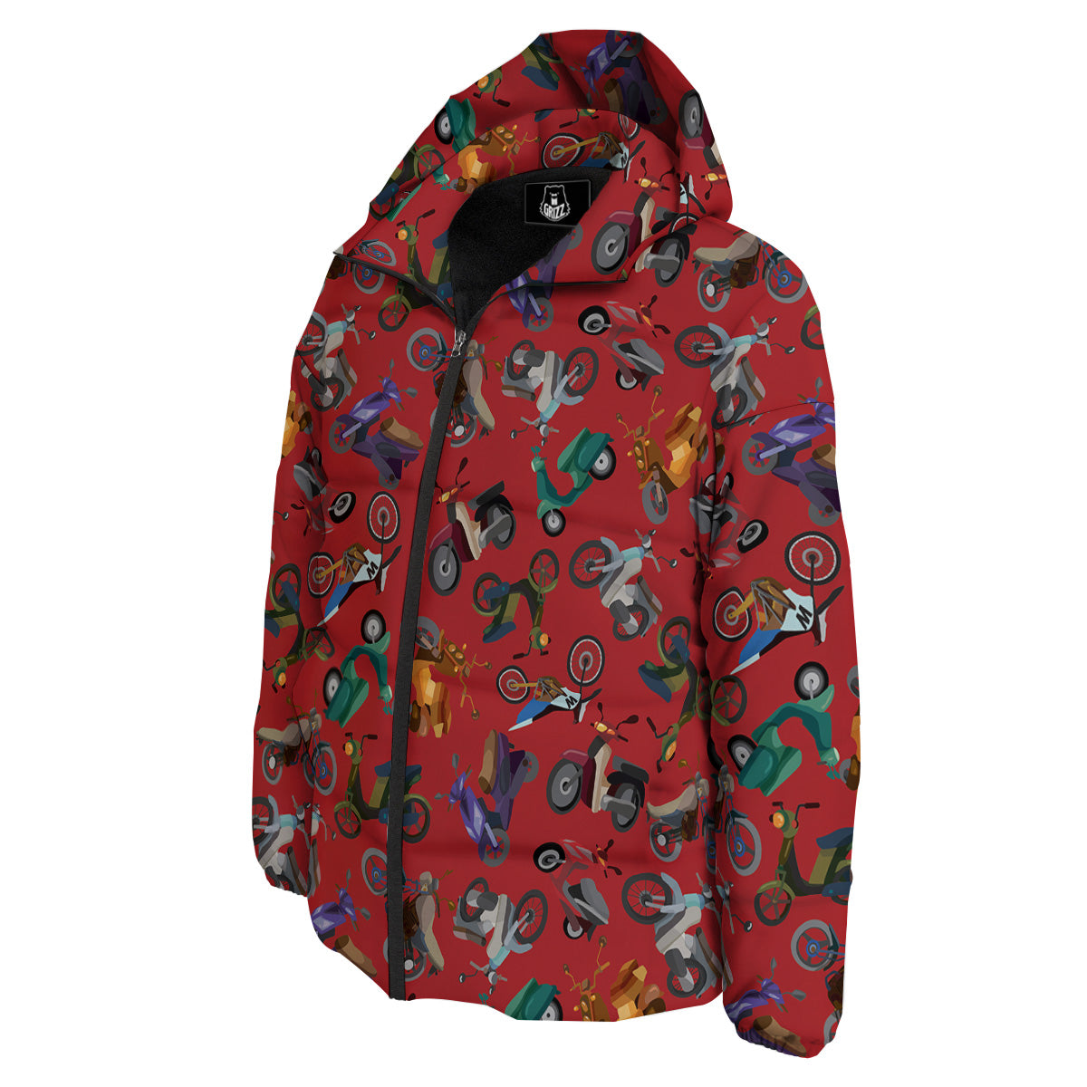 Motorcycle And Red Print Pattern Down Jacket-grizzshop
