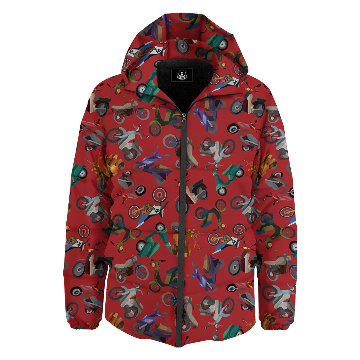 Motorcycle And Red Print Pattern Down Jacket-grizzshop