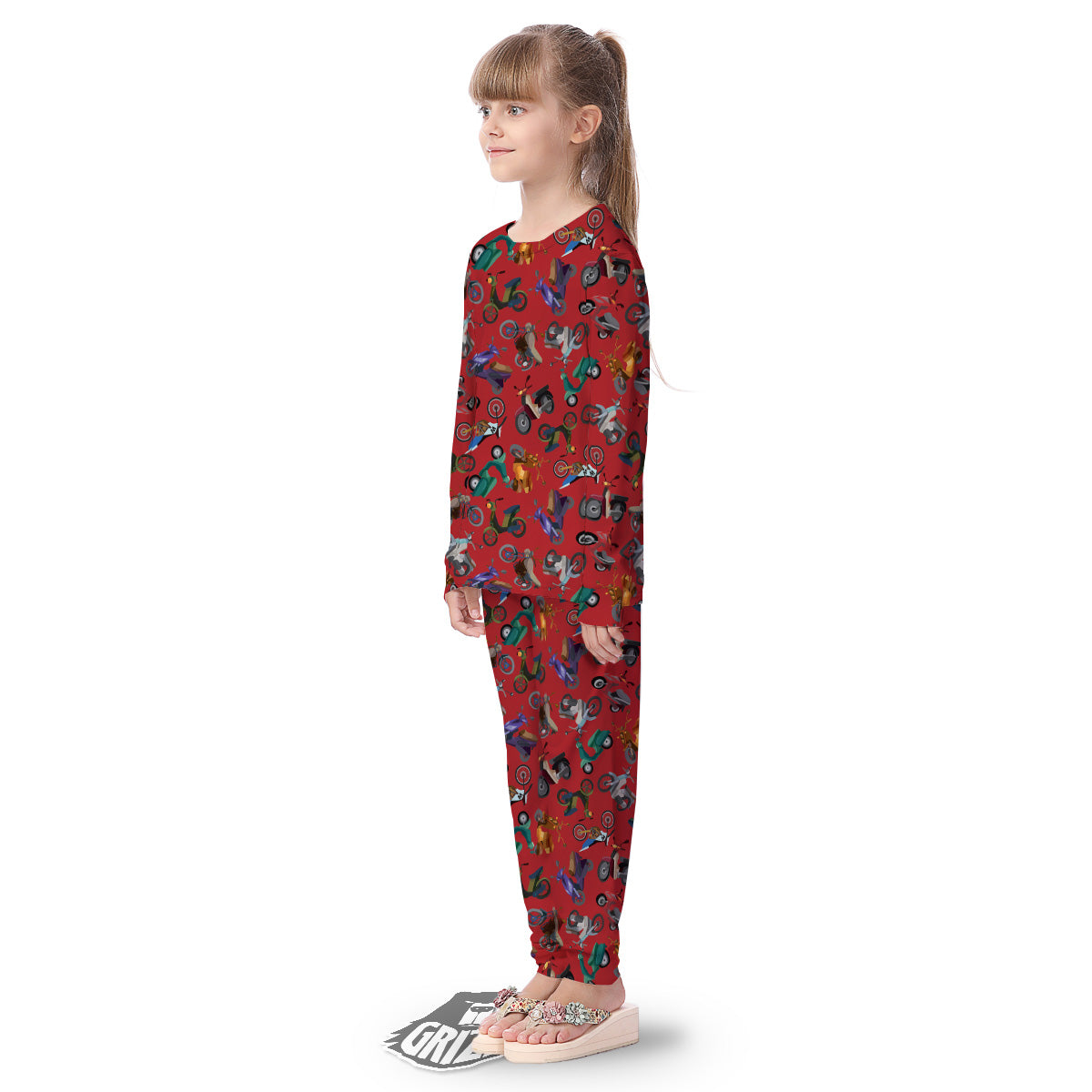Motorcycle And Red Print Pattern Kid's Pajamas-grizzshop