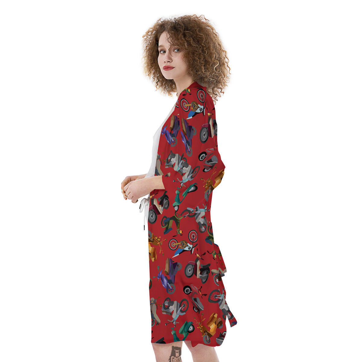 Motorcycle And Red Print Pattern Kimono-grizzshop