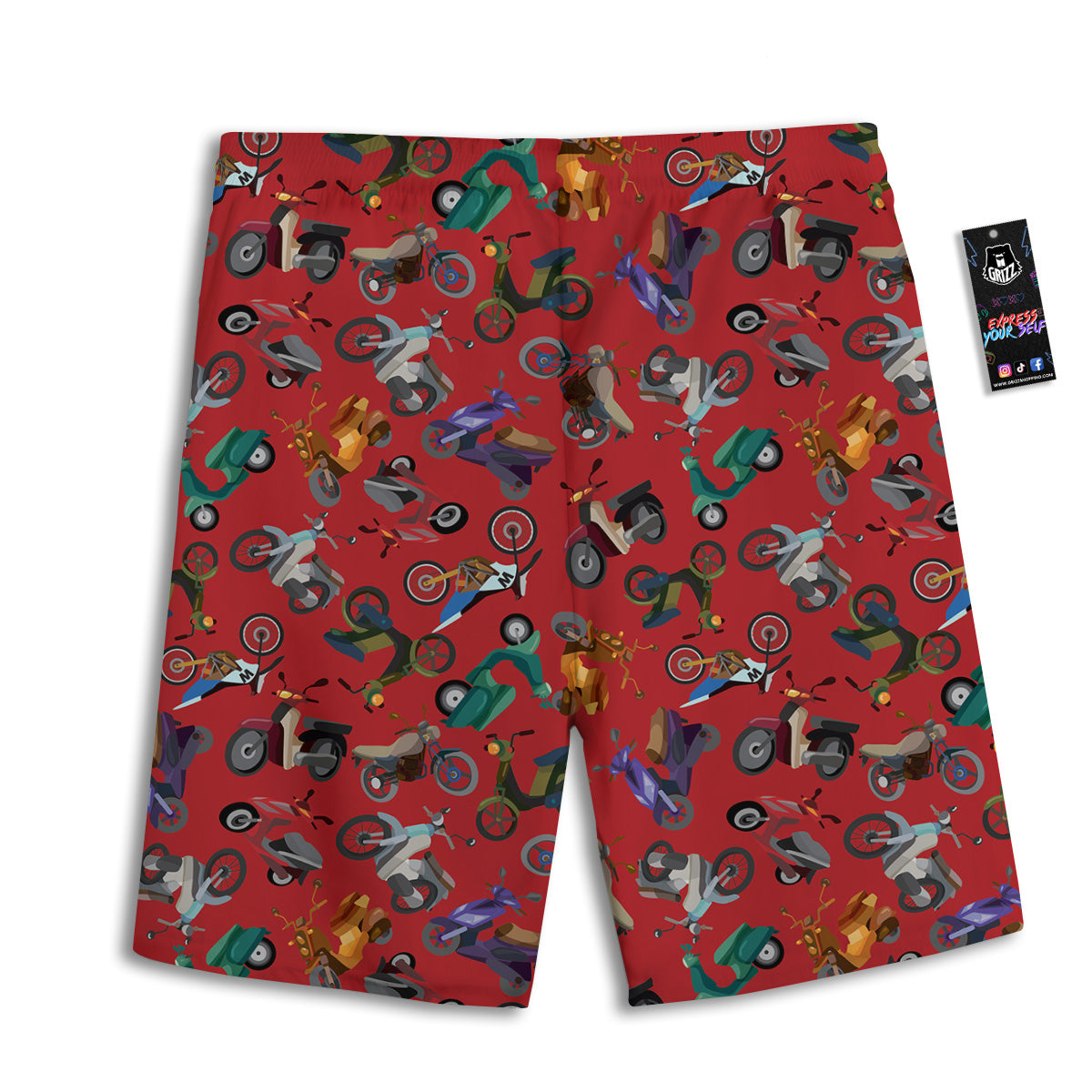 Motorcycle And Red Print Pattern Men's Athletic Shorts
