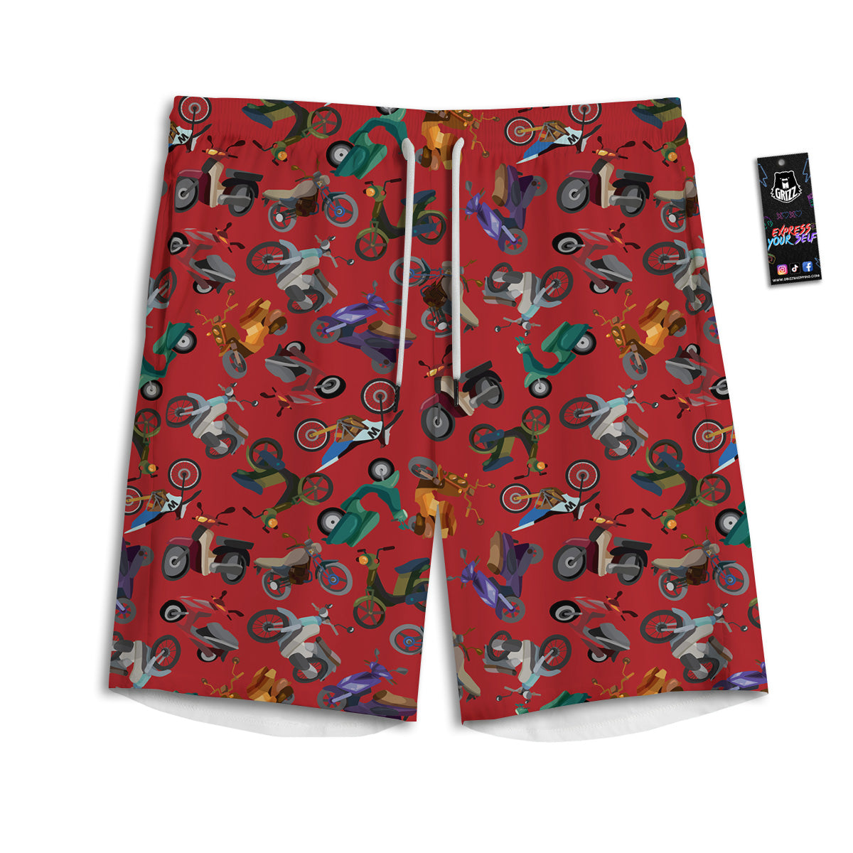 Motorcycle And Red Print Pattern Men's Athletic Shorts