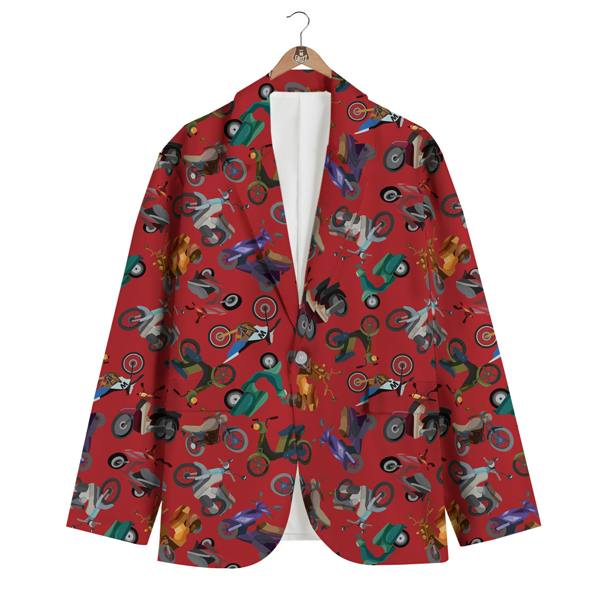 Motorcycle And Red Print Pattern Men's Blazer-grizzshop