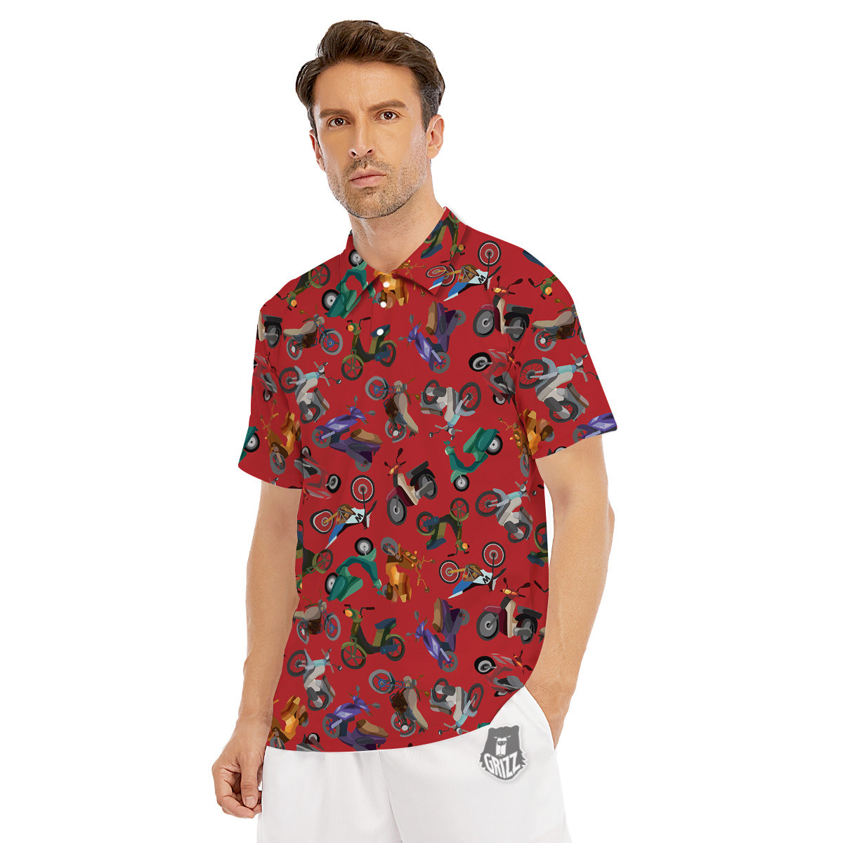 Motorcycle And Red Print Pattern Men's Golf Shirts-grizzshop