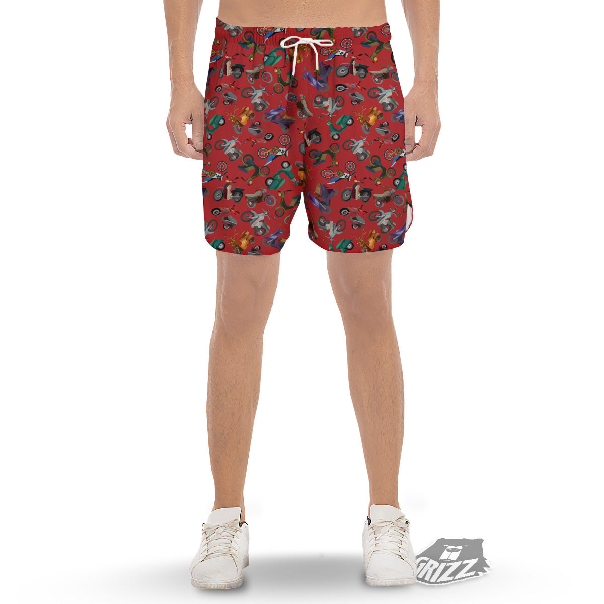 Motorcycle And Red Print Pattern Men's Gym Shorts-grizzshop