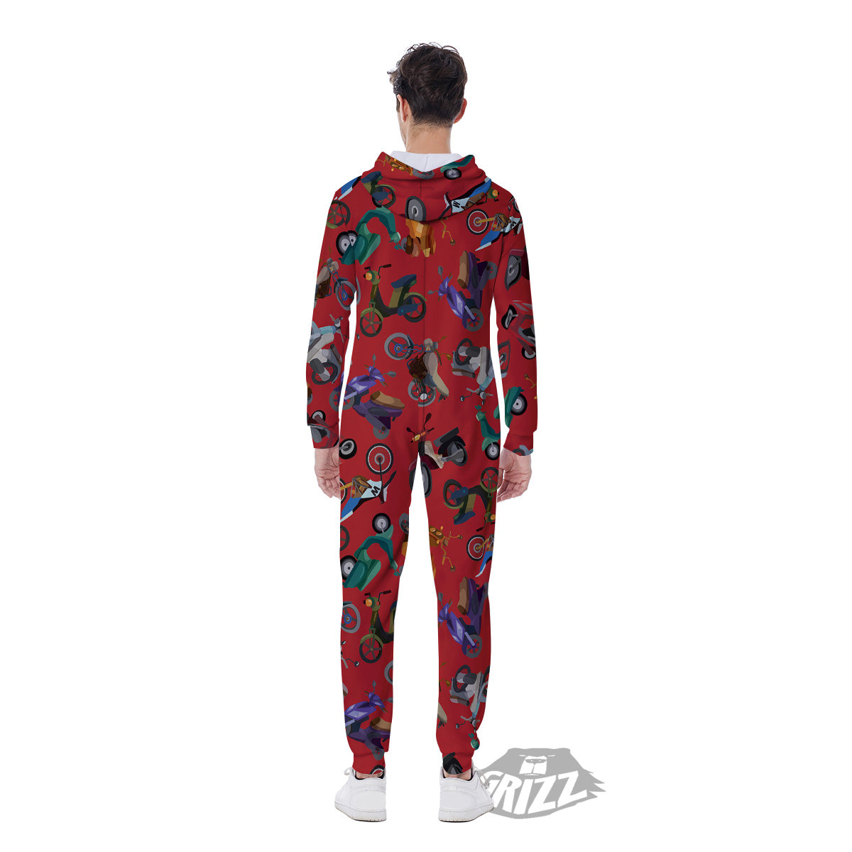 Motorcycle And Red Print Pattern Men's Jumpsuit-grizzshop