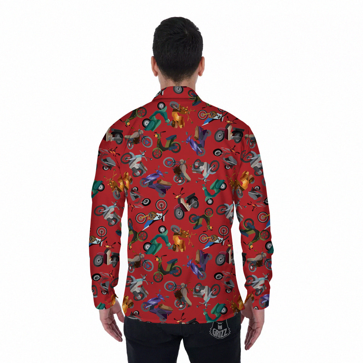 Motorcycle And Red Print Pattern Men's Long Sleeve Shirts-grizzshop
