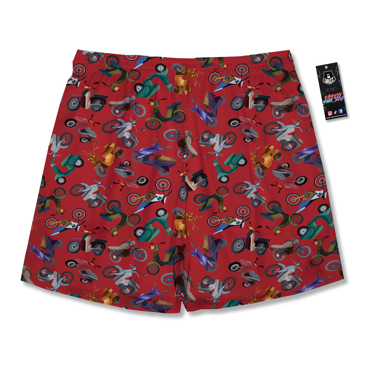 Motorcycle And Red Print Pattern Men's Running Shorts-grizzshop