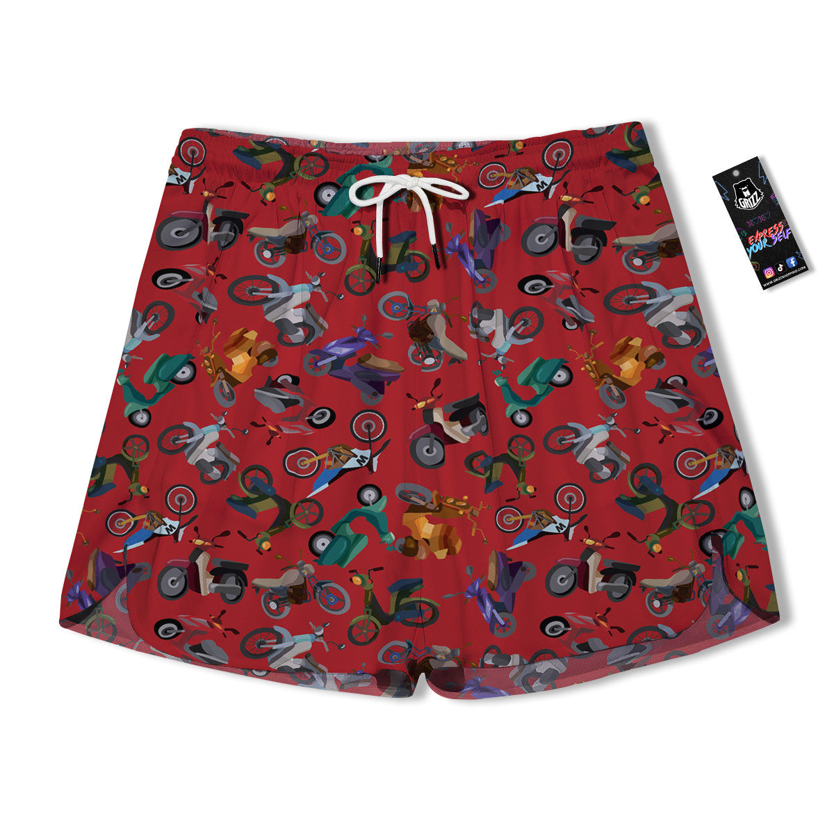 Motorcycle And Red Print Pattern Men's Running Shorts-grizzshop