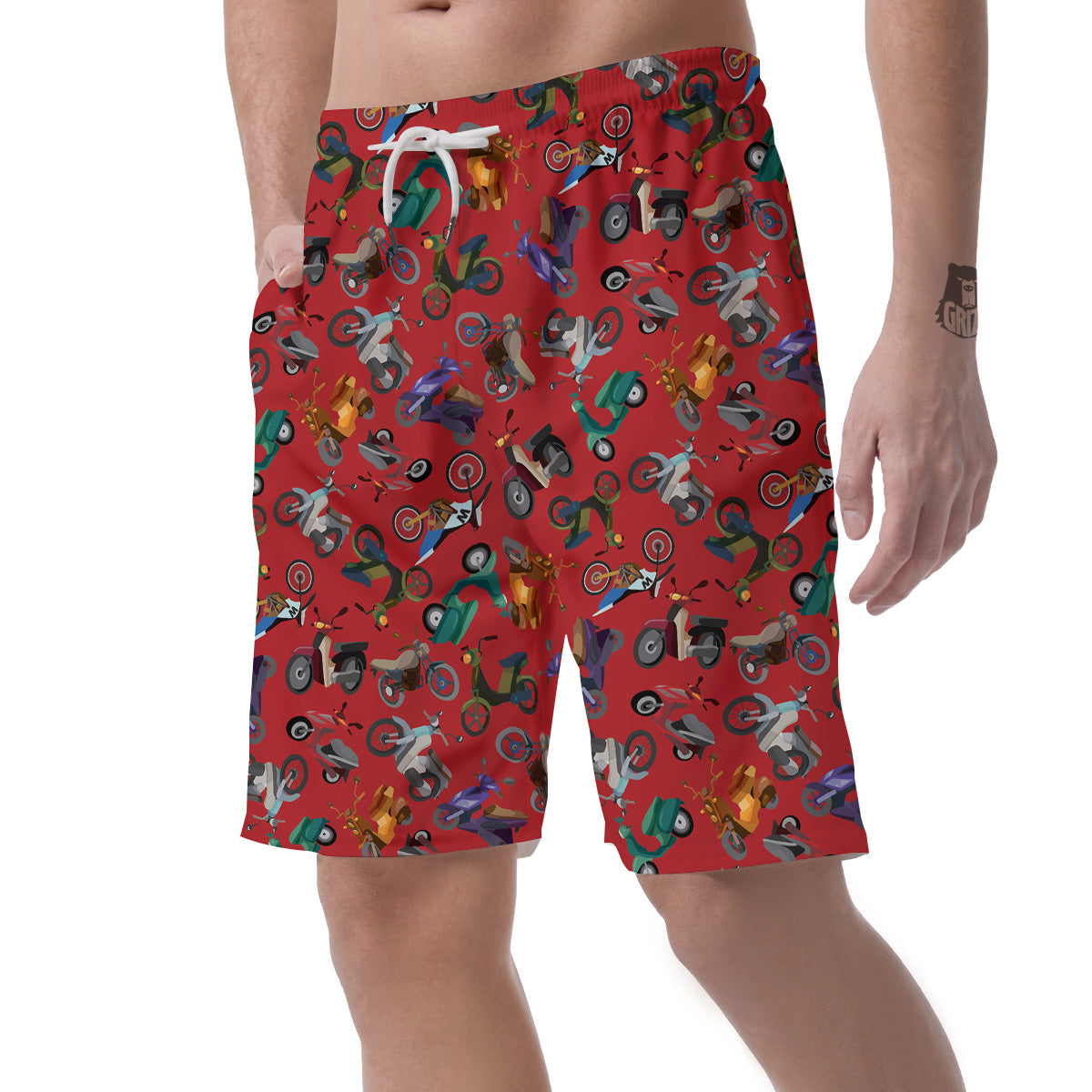 Motorcycle And Red Print Pattern Men's Shorts-grizzshop