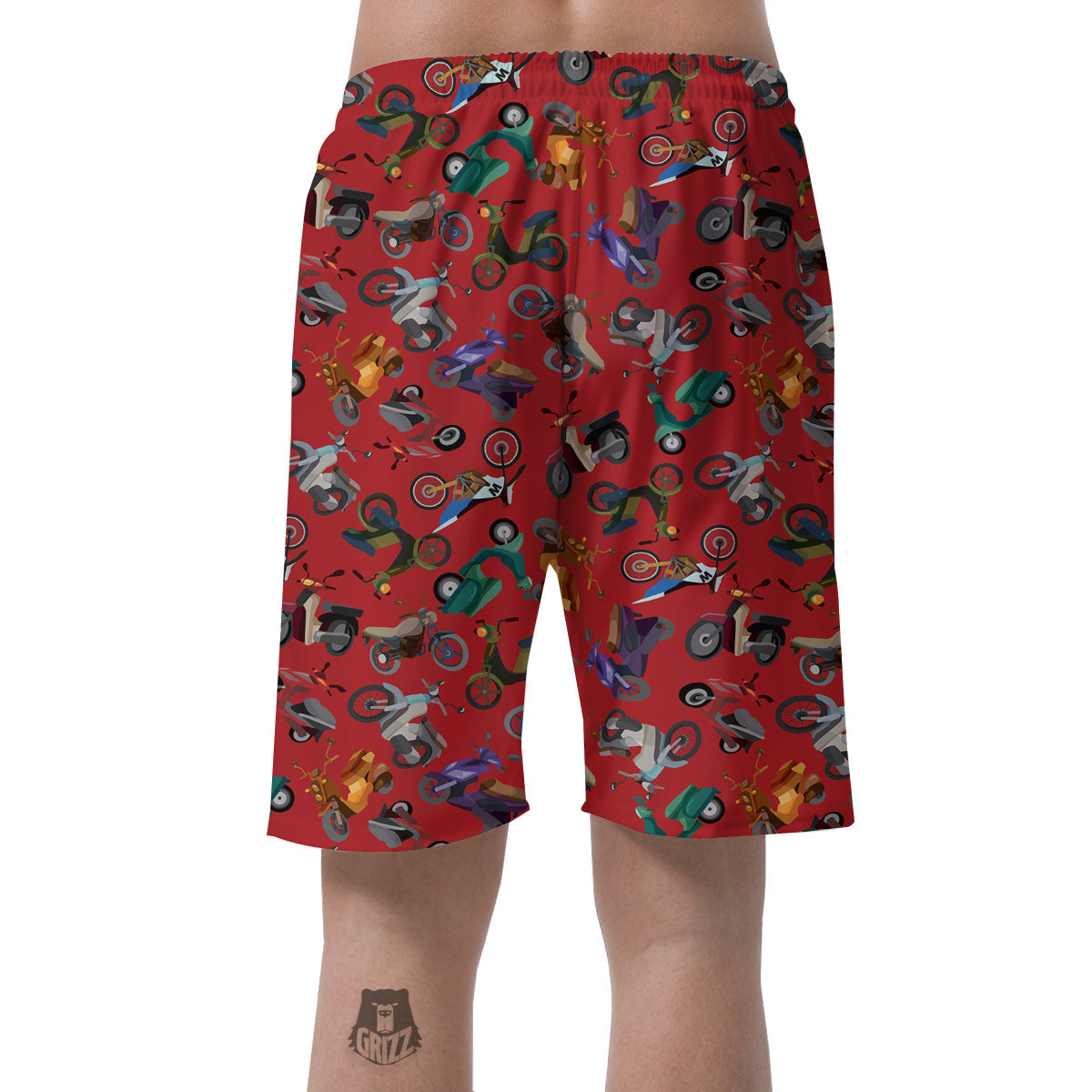 Motorcycle And Red Print Pattern Men's Shorts-grizzshop