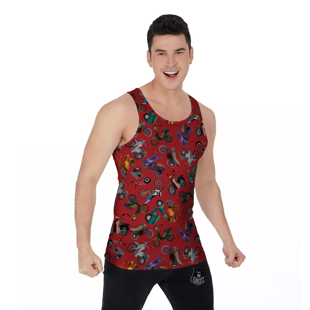 Motorcycle And Red Print Pattern Men's Tank Top-grizzshop
