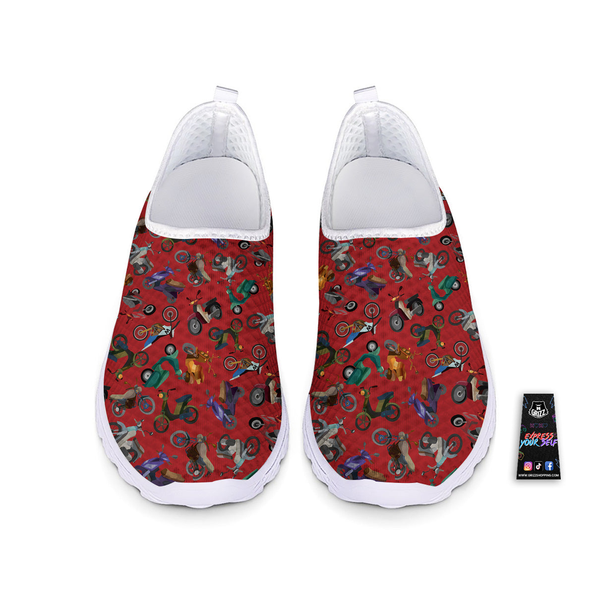 Motorcycle And Red Print Pattern Nurse Shoes-grizzshop