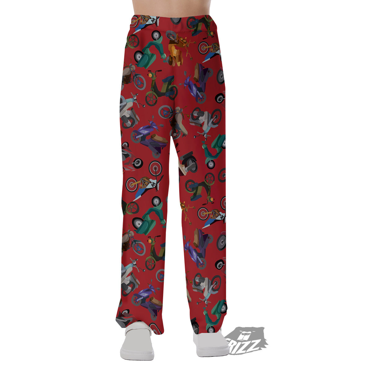 Motorcycle And Red Print Pattern Pajama Pants-grizzshop
