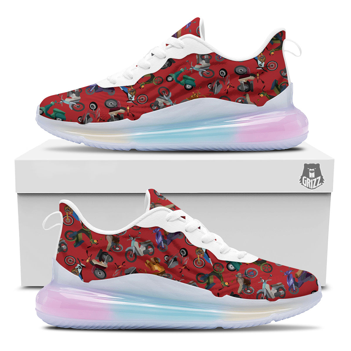 Motorcycle And Red Print Pattern Running Sneakers-grizzshop