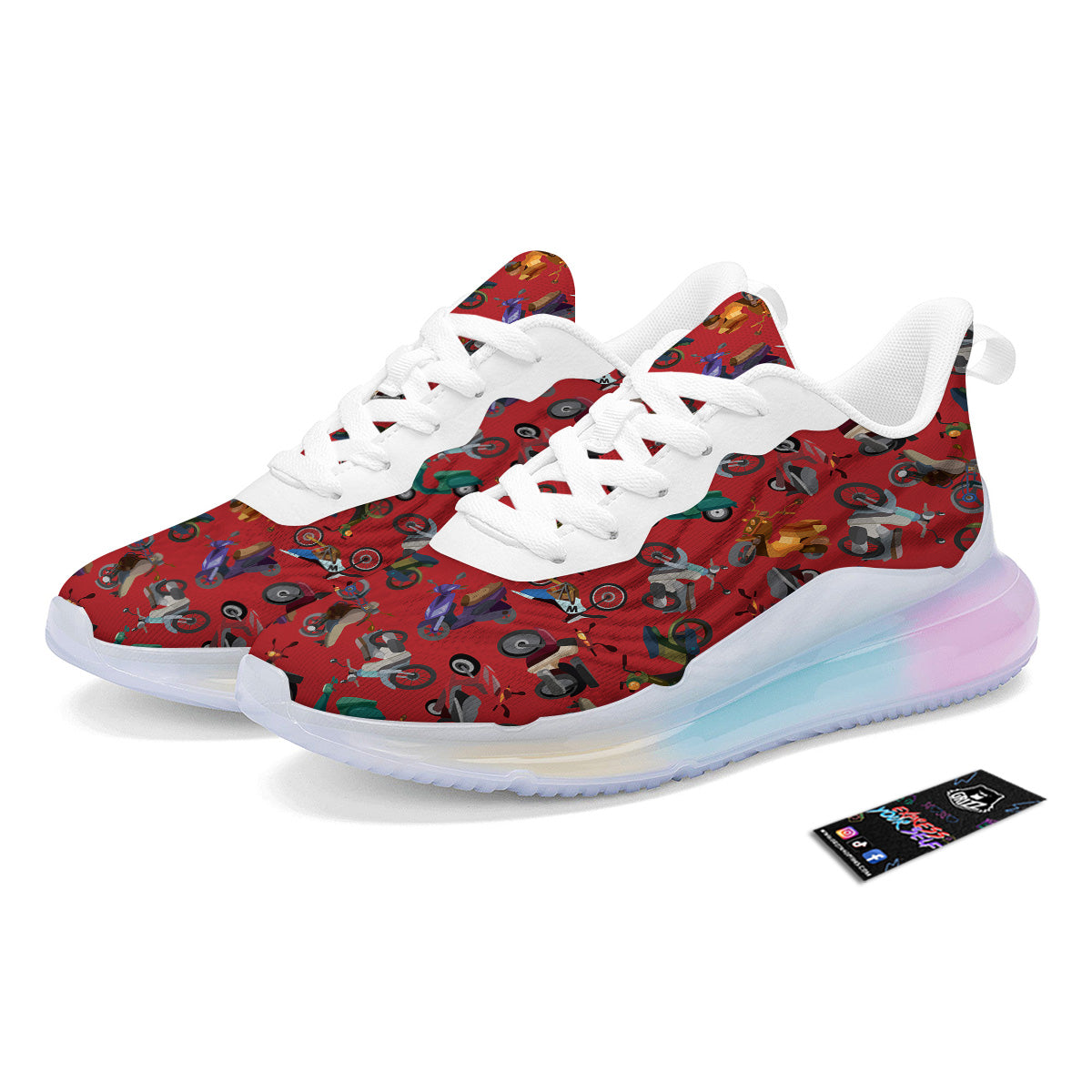 Motorcycle And Red Print Pattern Running Sneakers-grizzshop