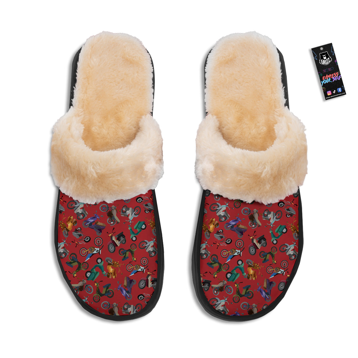 Motorcycle And Red Print Pattern Slippers-grizzshop
