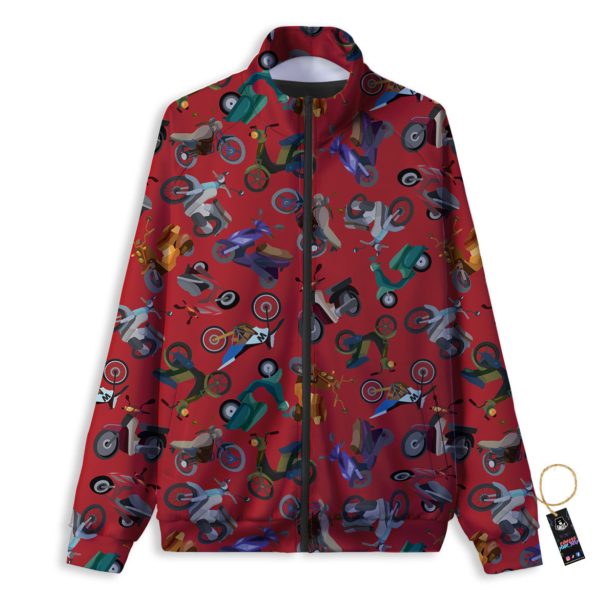 Motorcycle And Red Print Pattern Track Jacket-grizzshop