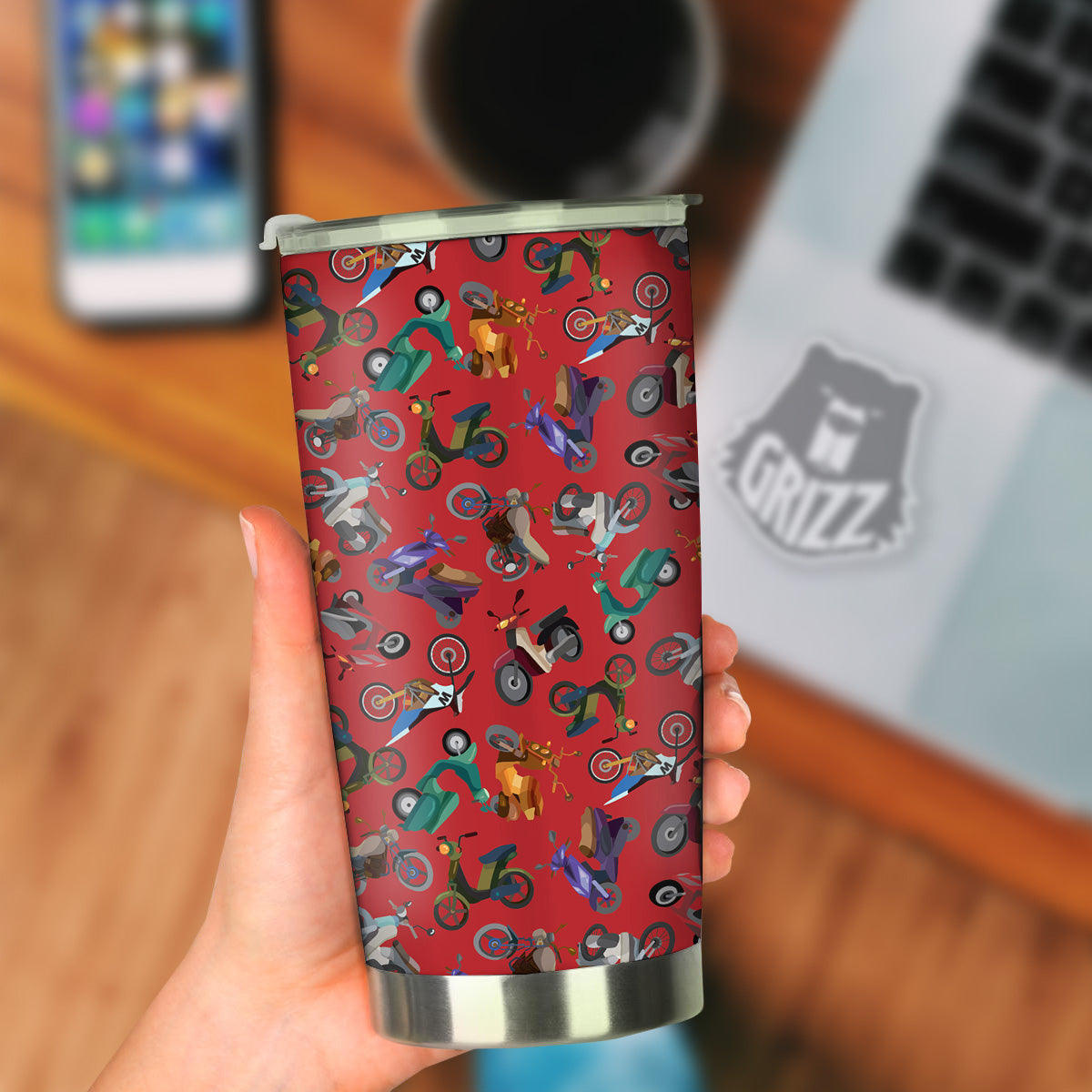 Motorcycle And Red Print Pattern Tumbler-grizzshop