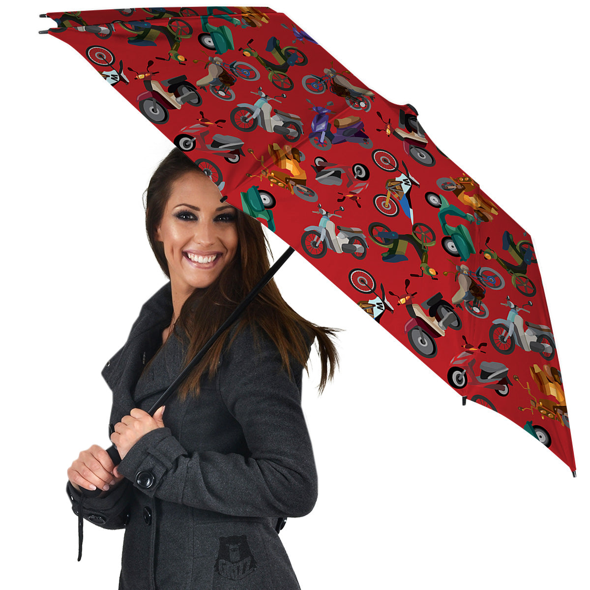 Motorcycle And Red Print Pattern Umbrella-grizzshop