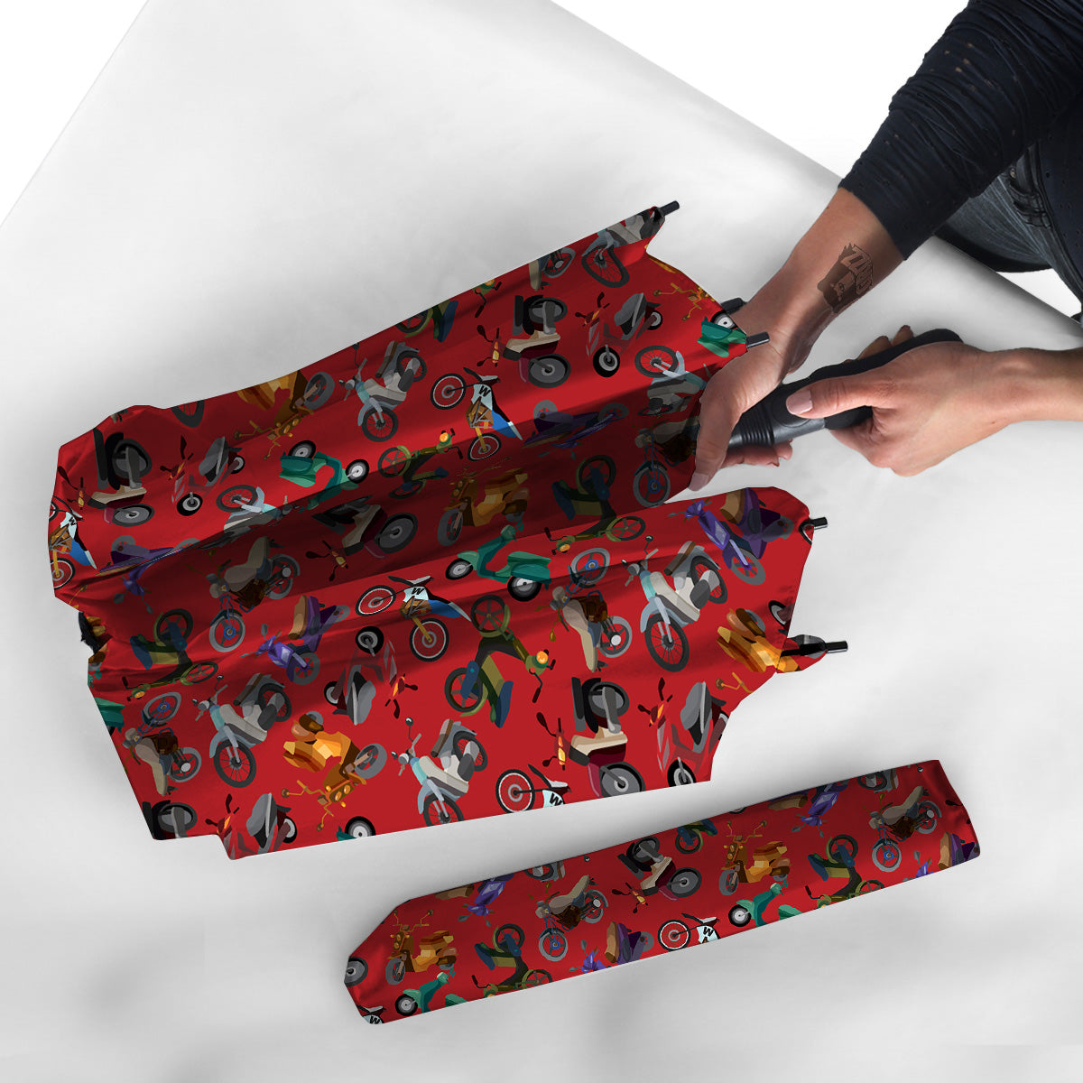 Motorcycle And Red Print Pattern Umbrella-grizzshop