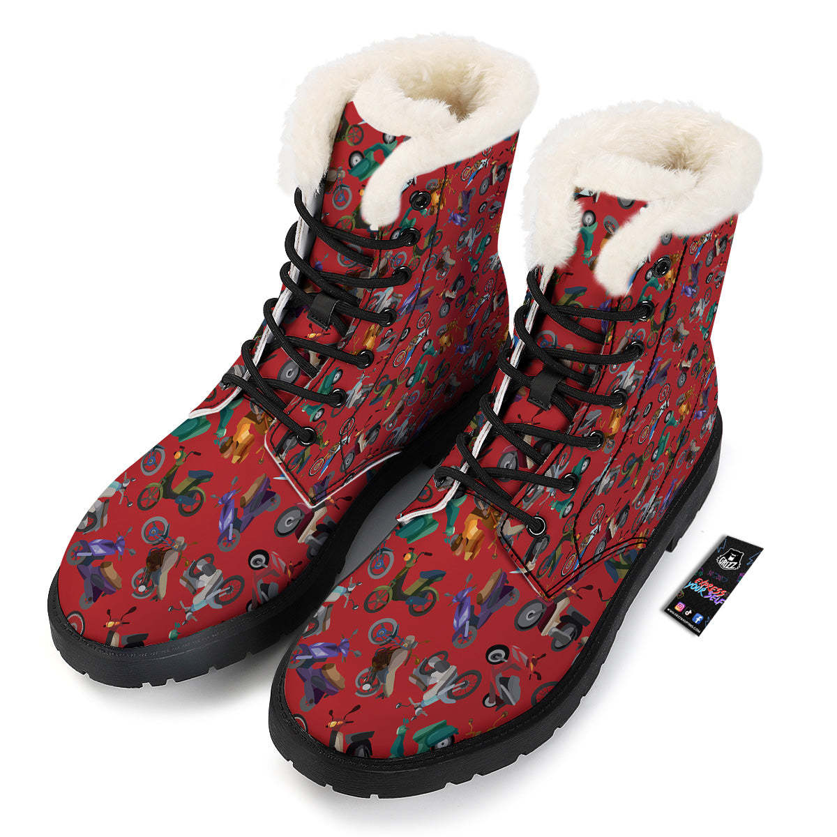 Motorcycle And Red Print Pattern Winter Boots-grizzshop