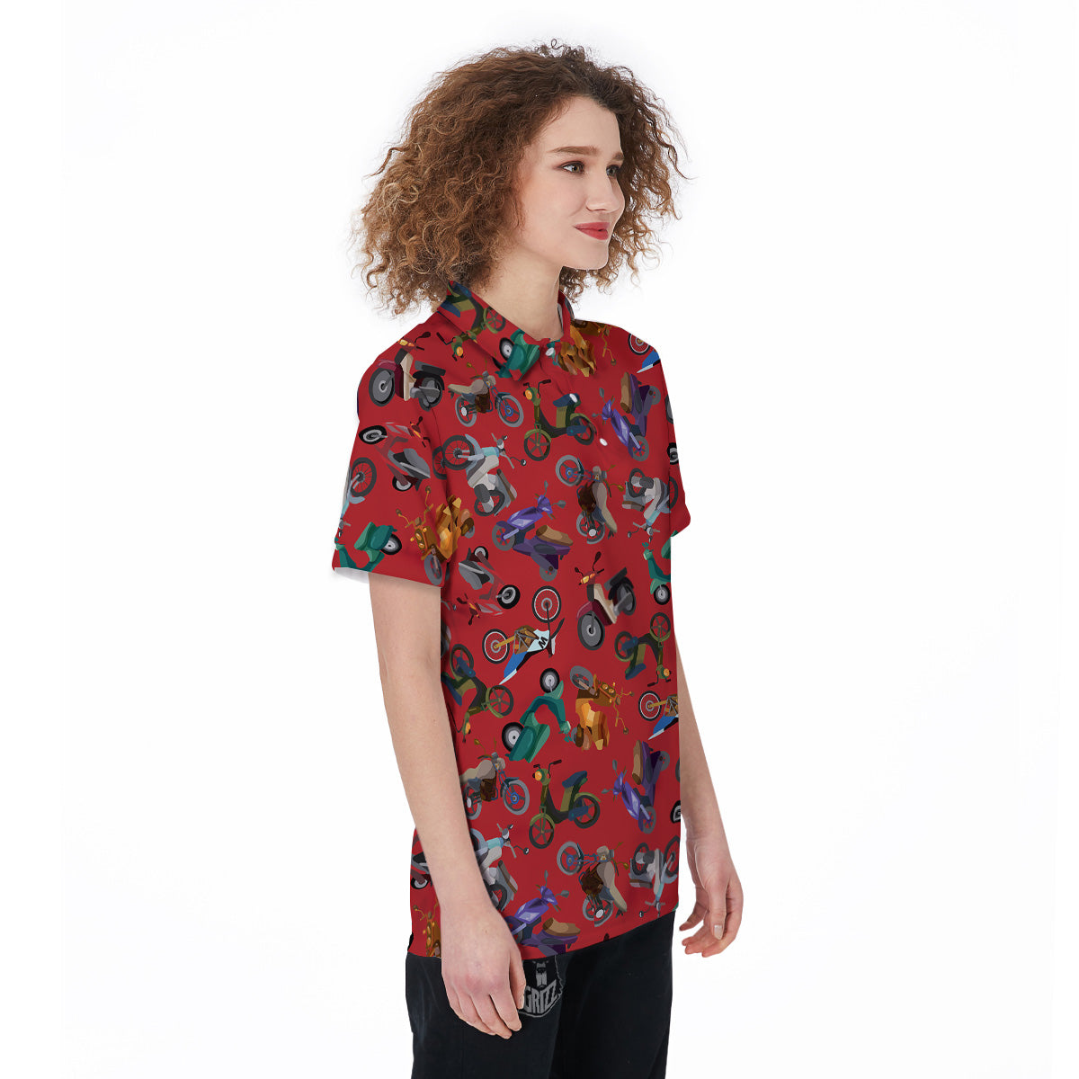 Motorcycle And Red Print Pattern Women's Golf Shirts-grizzshop