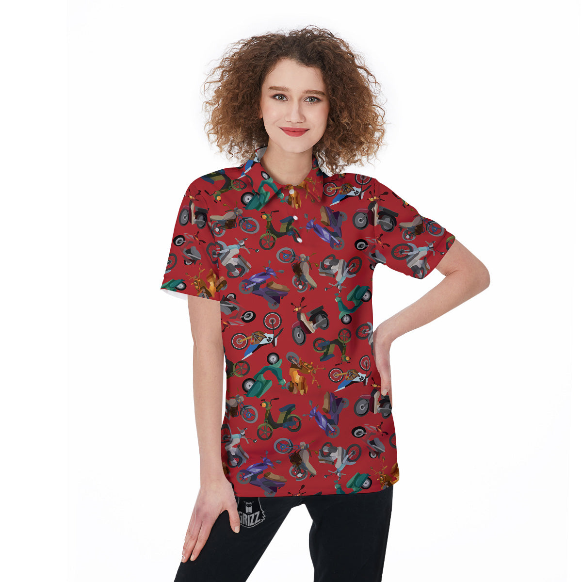 Motorcycle And Red Print Pattern Women's Golf Shirts-grizzshop