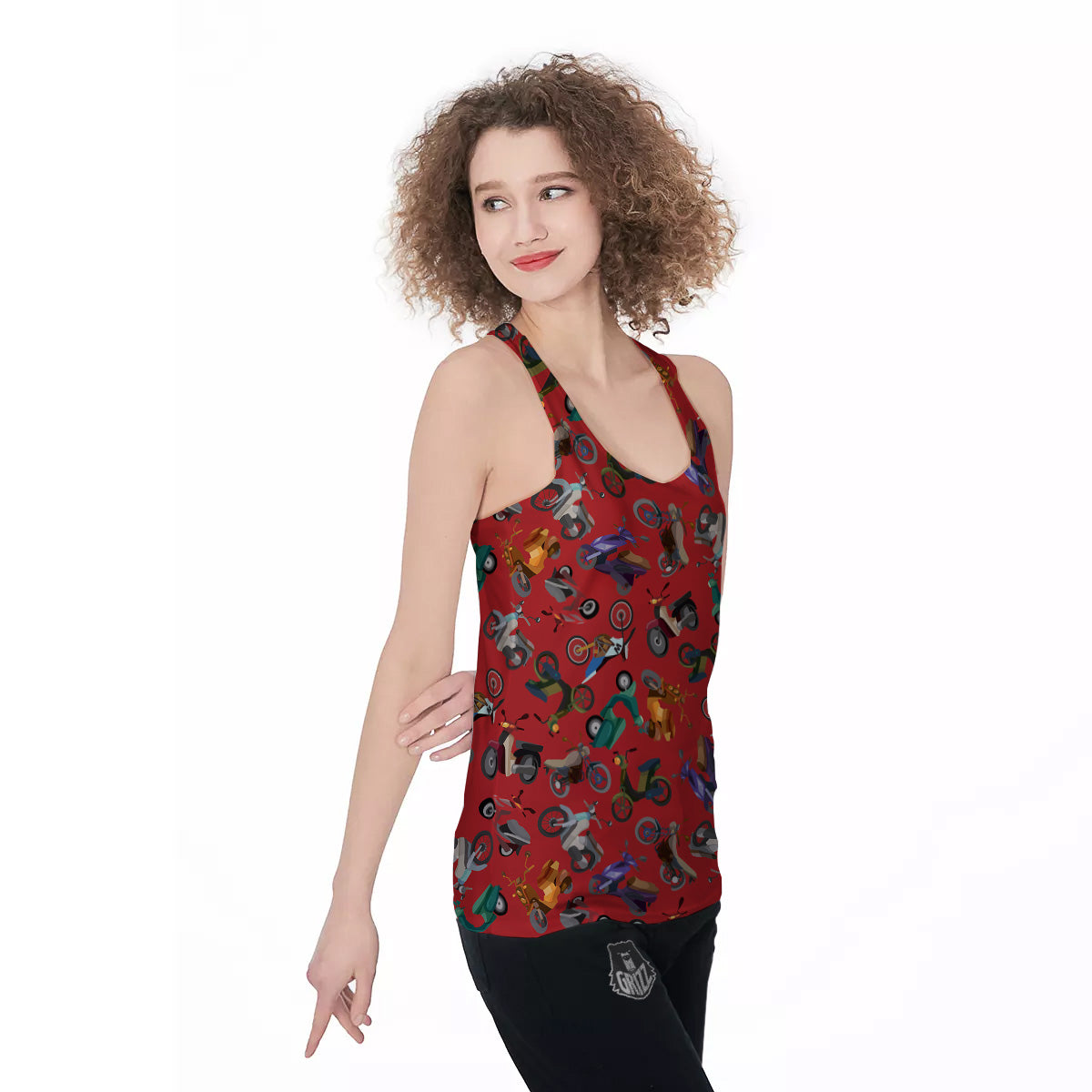 Motorcycle And Red Print Pattern Women's Racerback Tank Top-grizzshop