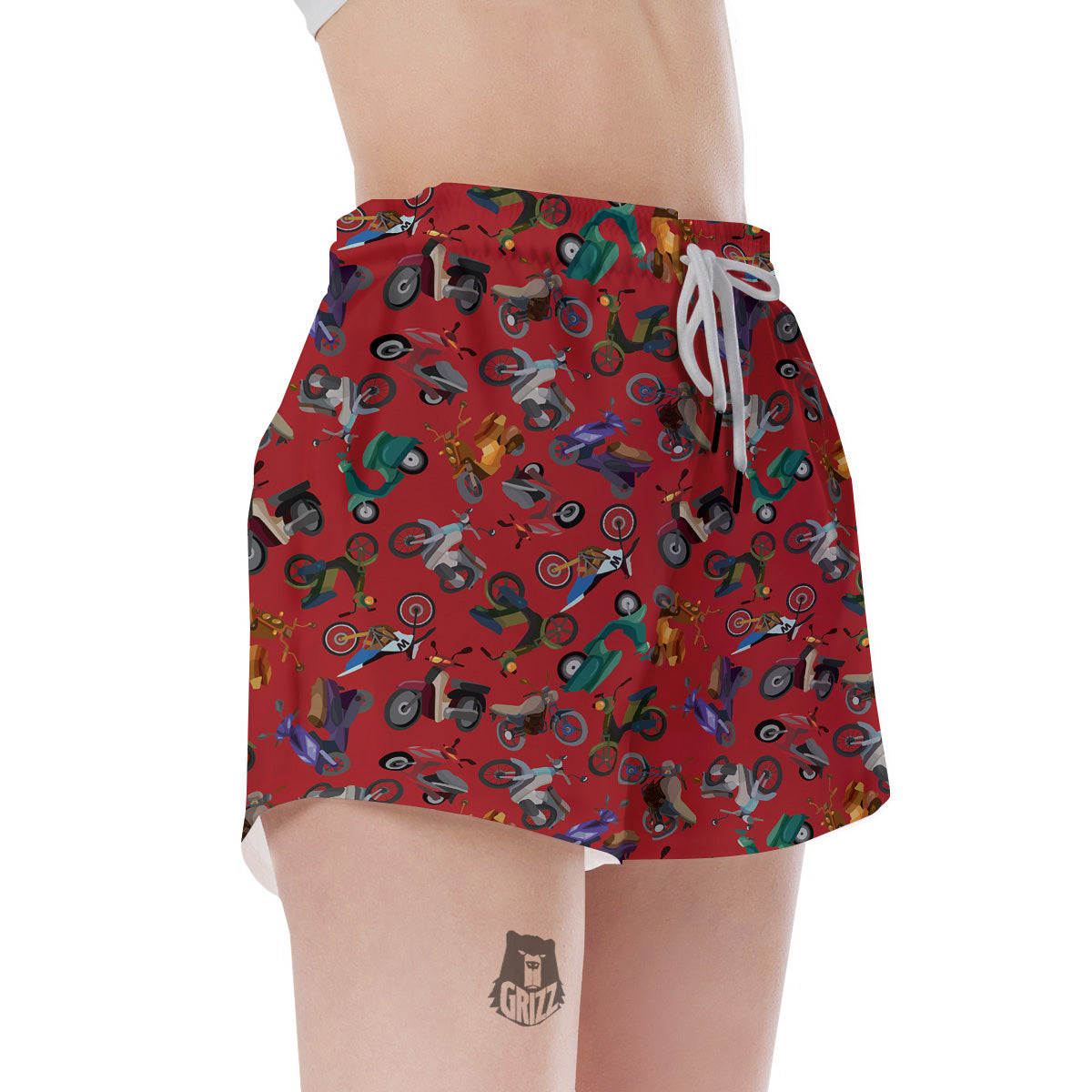Motorcycle And Red Print Pattern Women's Shorts-grizzshop