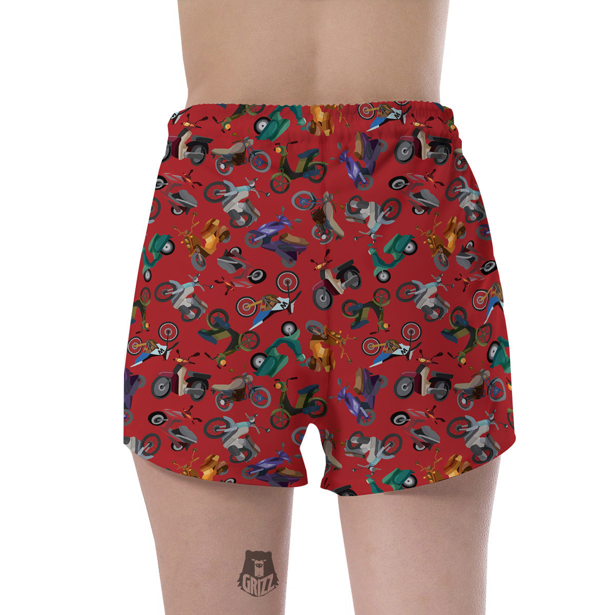 Motorcycle And Red Print Pattern Women's Shorts-grizzshop