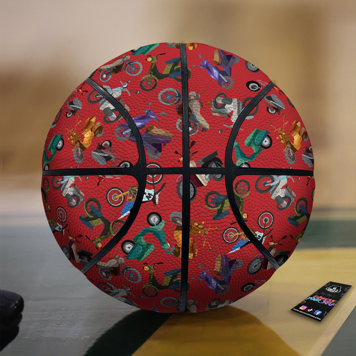 Motorcycle And Red Print Pattern Basketball